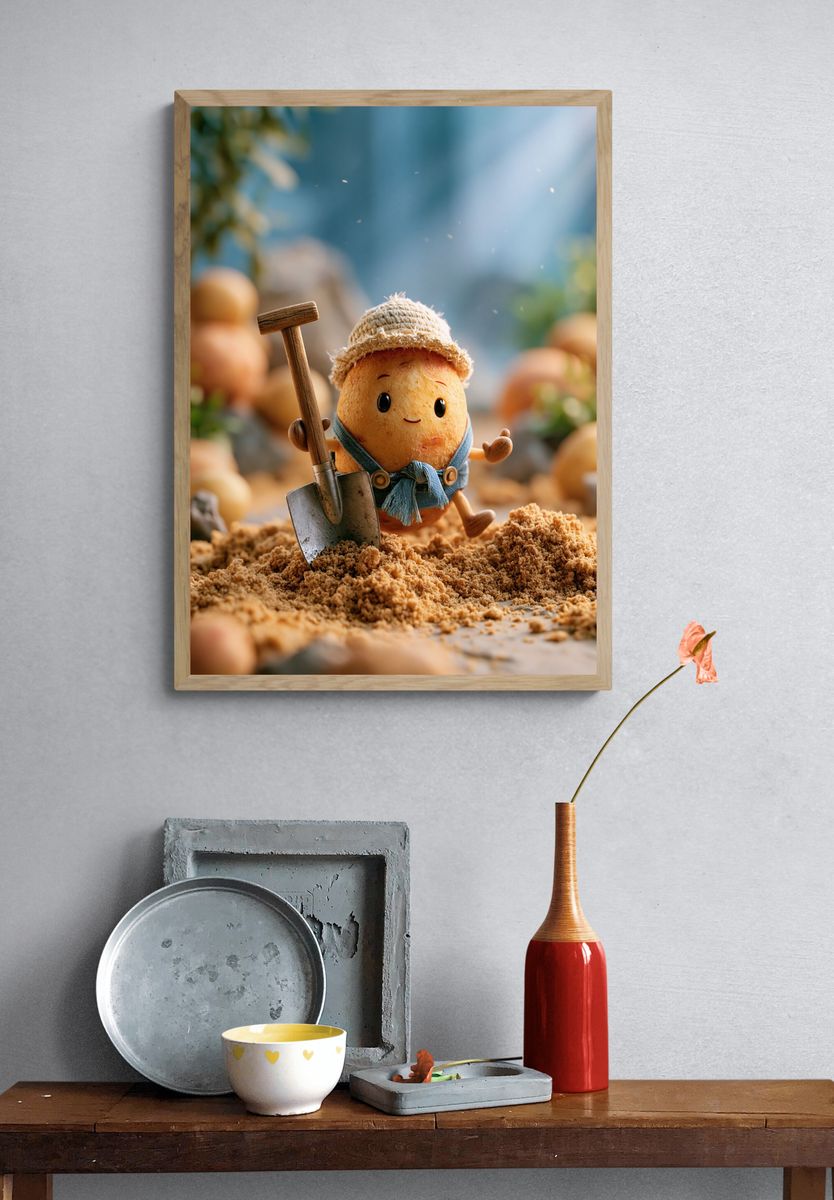 Cute Potato Gardener Illustration Poster. — room view 3