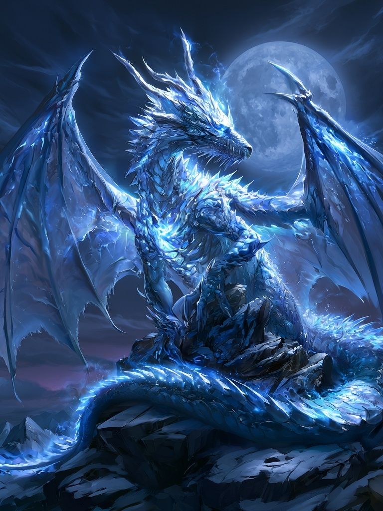 Moonlit Ice Dragon Digital Art Poster. poster — illustration art