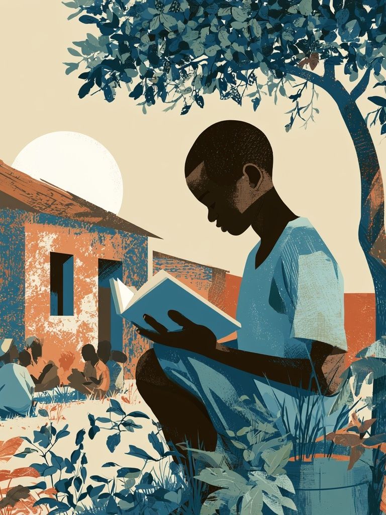 Reading Under the Tree Illustration Poster. poster — illustration art