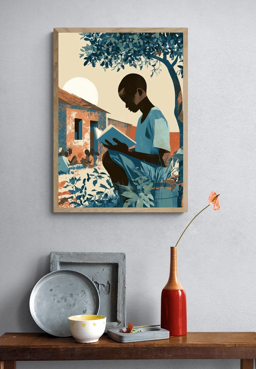 Reading Under the Tree Illustration Poster. — room view 3