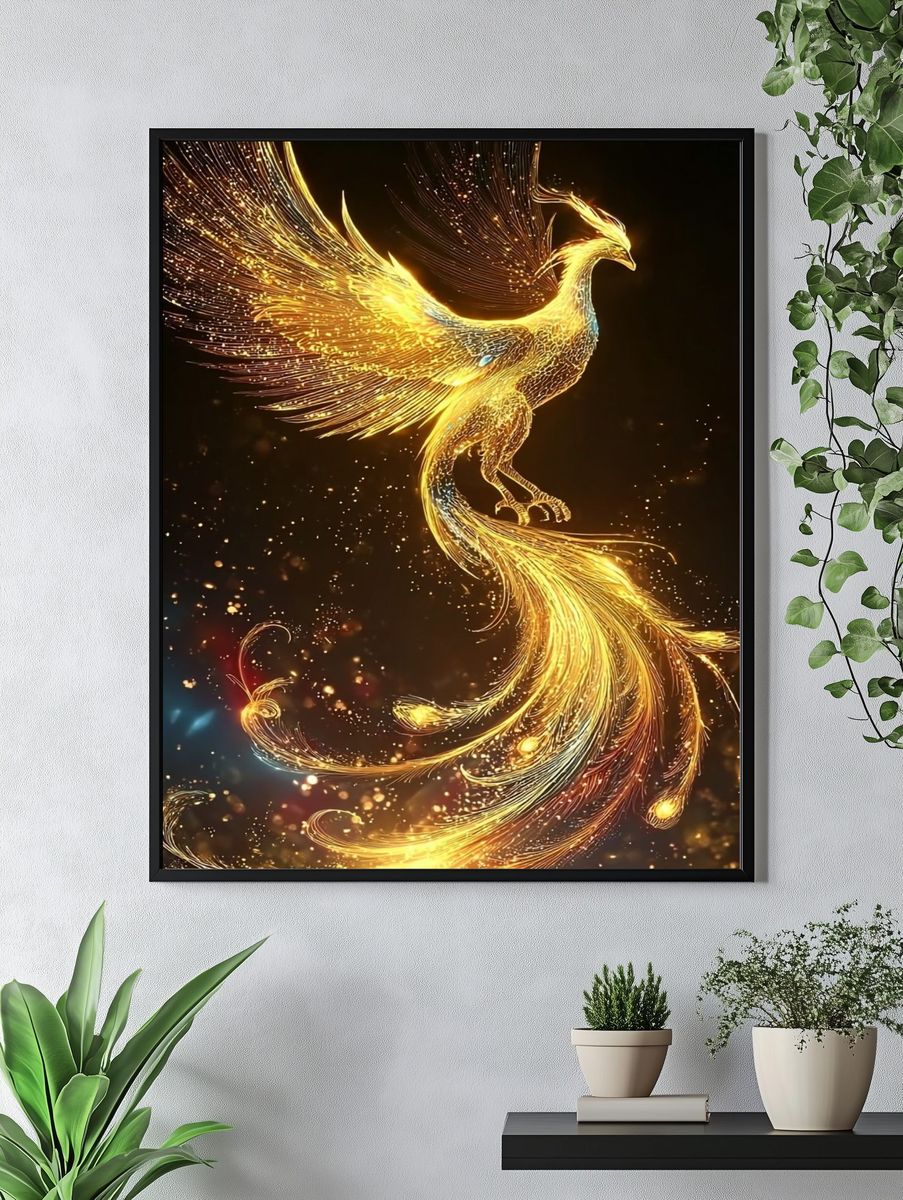 Golden Phoenix Digital Art Poster. — room view 4