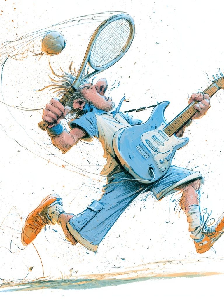Tennis Rock Guitarist Illustration Poster. poster detail