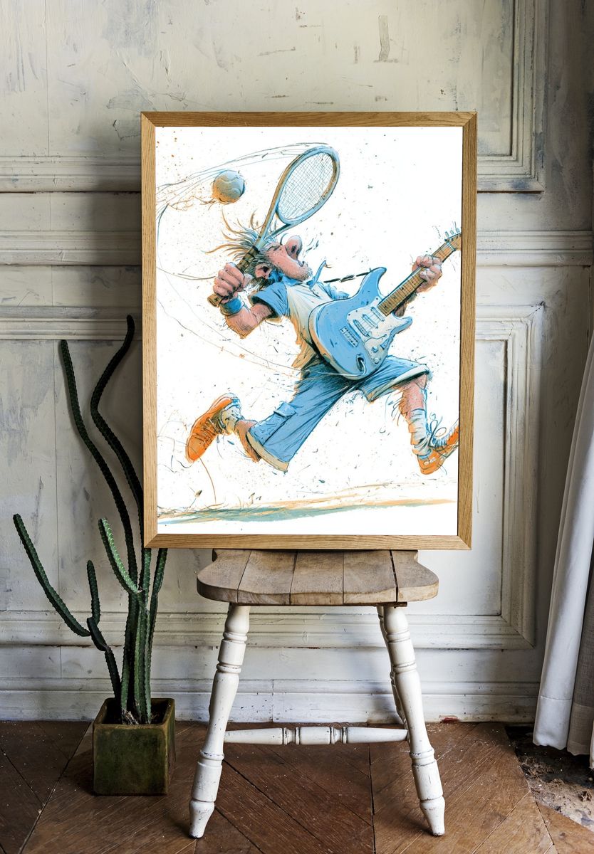 Tennis Rock Guitarist Illustration Poster. room preview