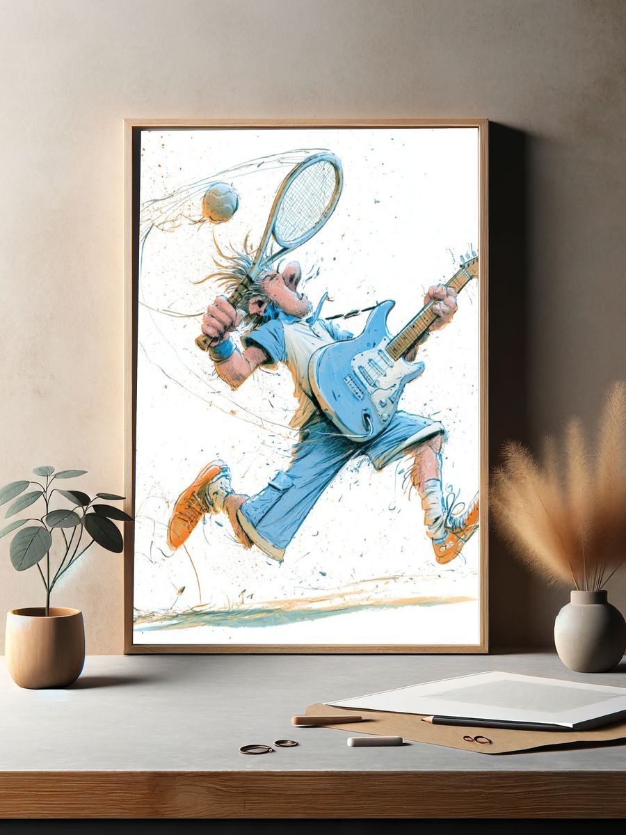 Tennis Rock Guitarist Illustration Poster. — room view 2
