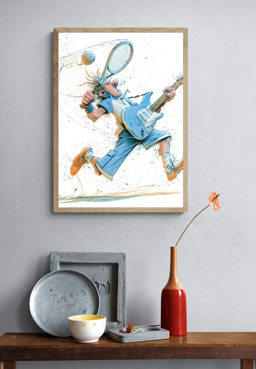 Tennis Rock Guitarist Illustration Poster. — room view 3