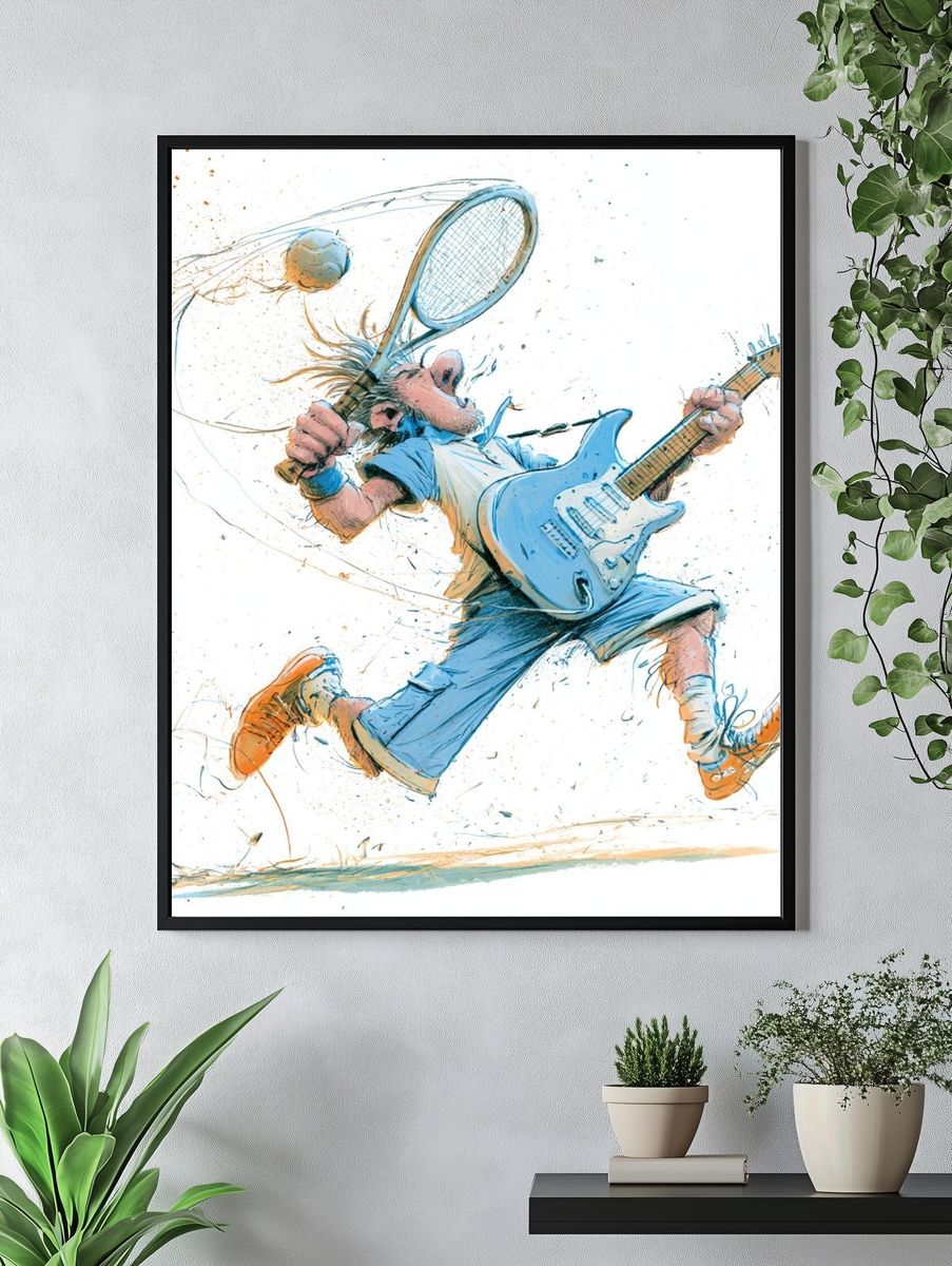 Tennis Rock Guitarist Illustration Poster. — room view 4