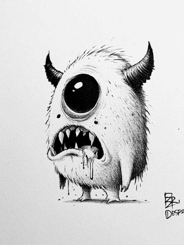 One-Eyed Monster Ink Poster. poster — illustration art