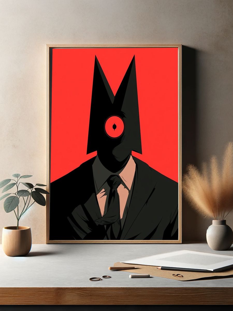 Masked Figure Red Minimalist Print. — room view 2