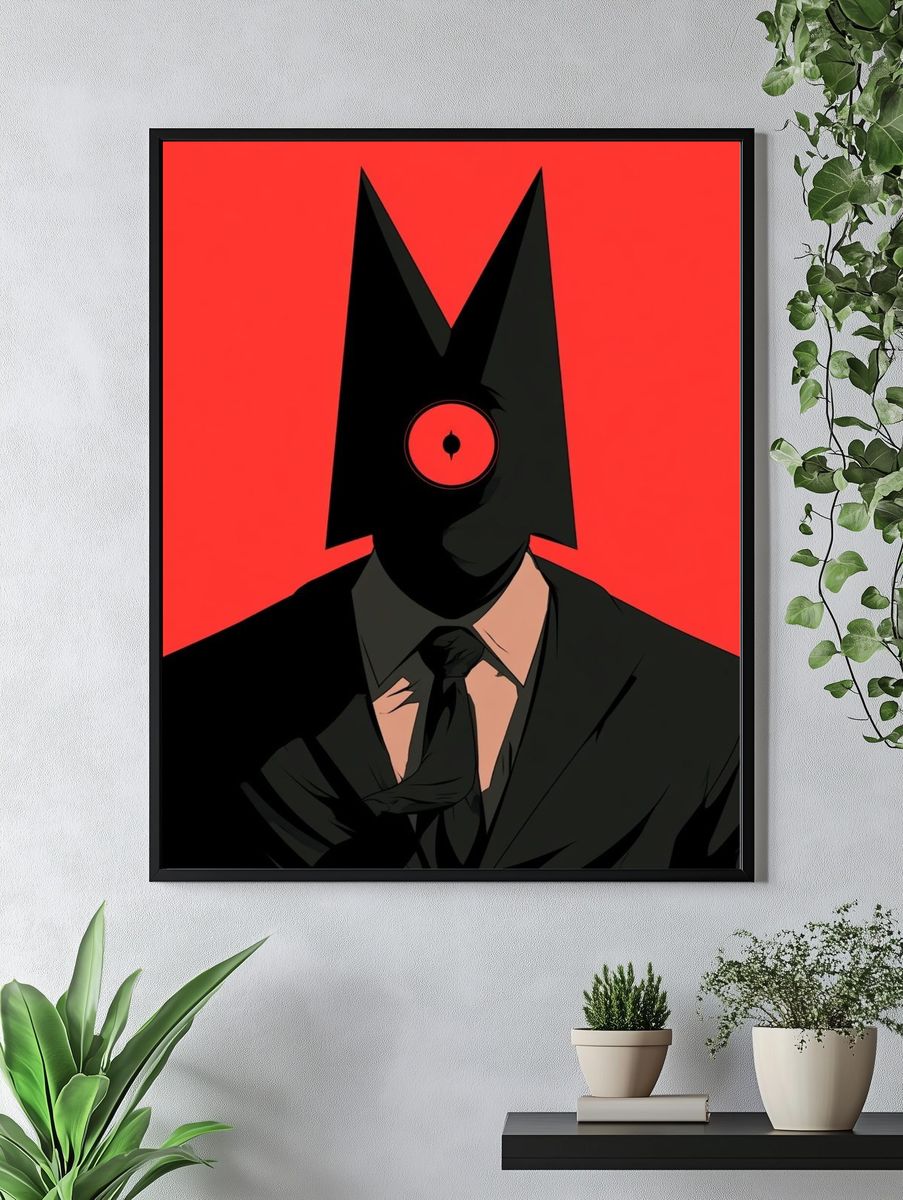 Masked Figure Red Minimalist Print. — room view 4