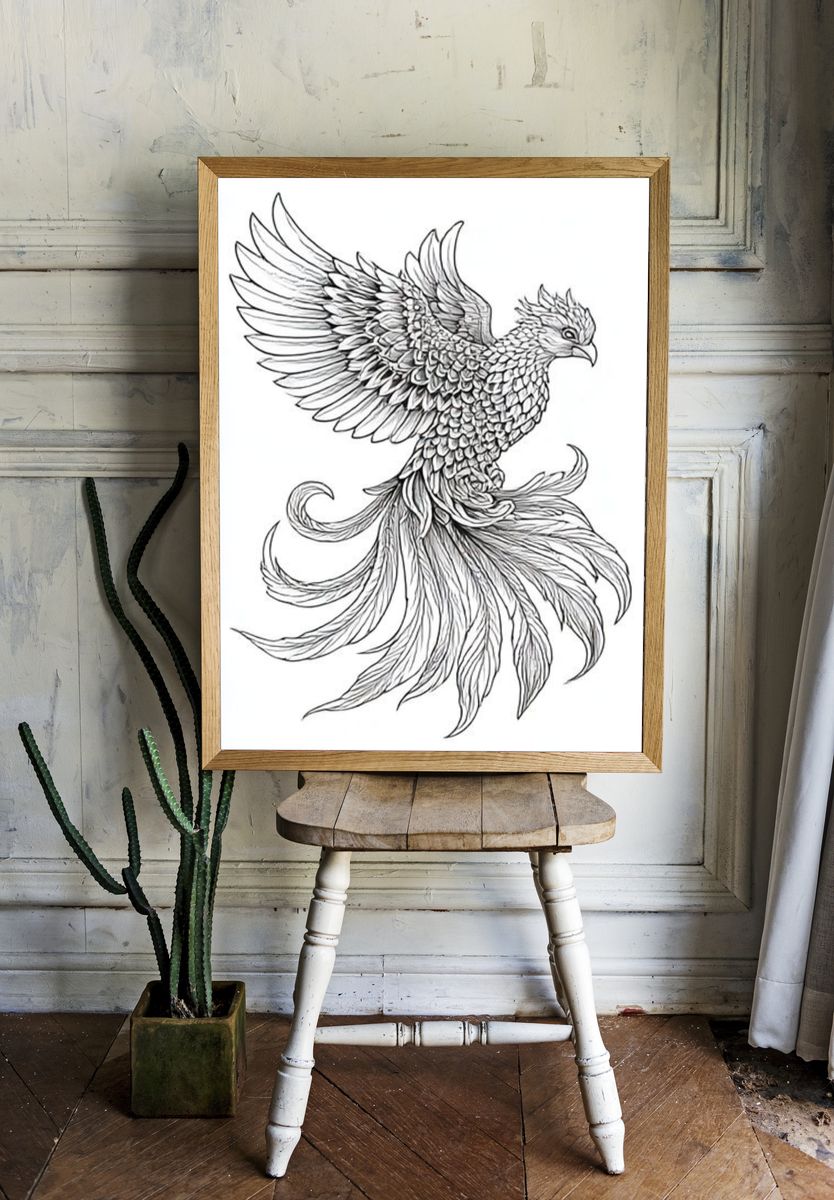 Phoenix Line Art Poster. room preview