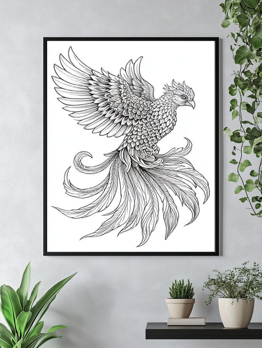 Phoenix Line Art Poster. — room view 4