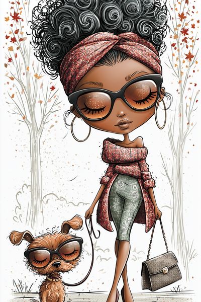 Stylish Fashion Girl and Dog Illustration Poster.