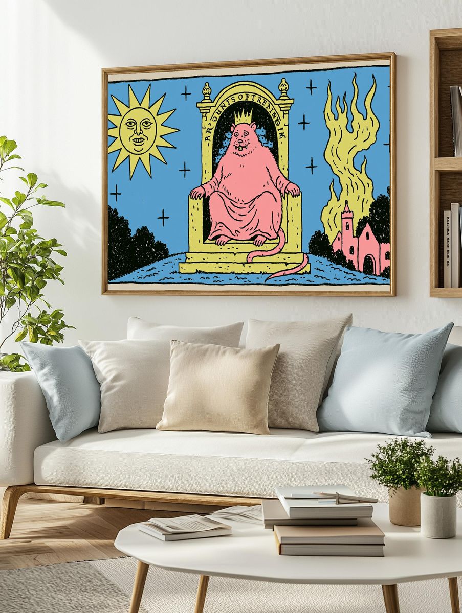 Pink Throne Rat Illustration Poster. — room view 2