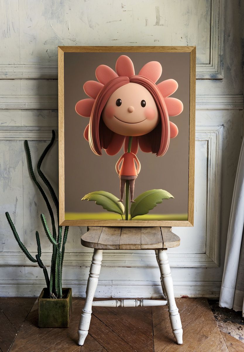 Smiling Flower Girl Illustration Poster. room preview