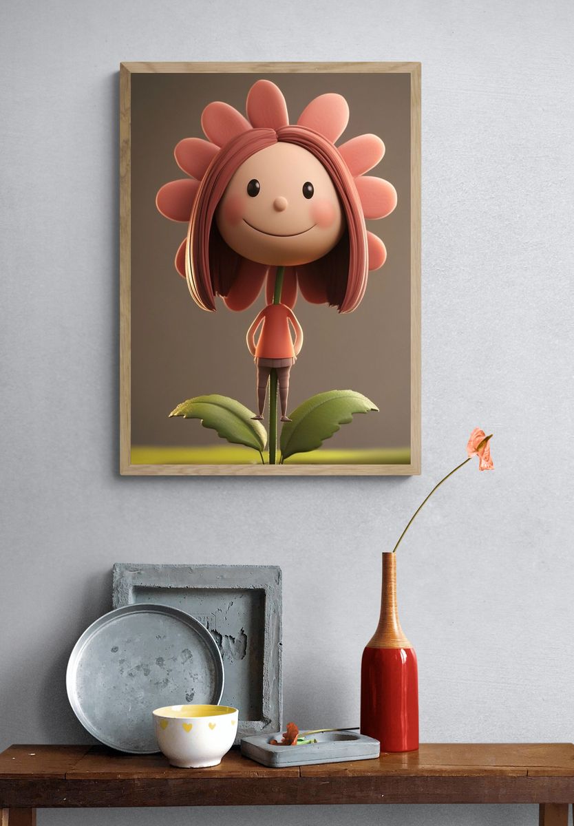 Smiling Flower Girl Illustration Poster. — room view 3