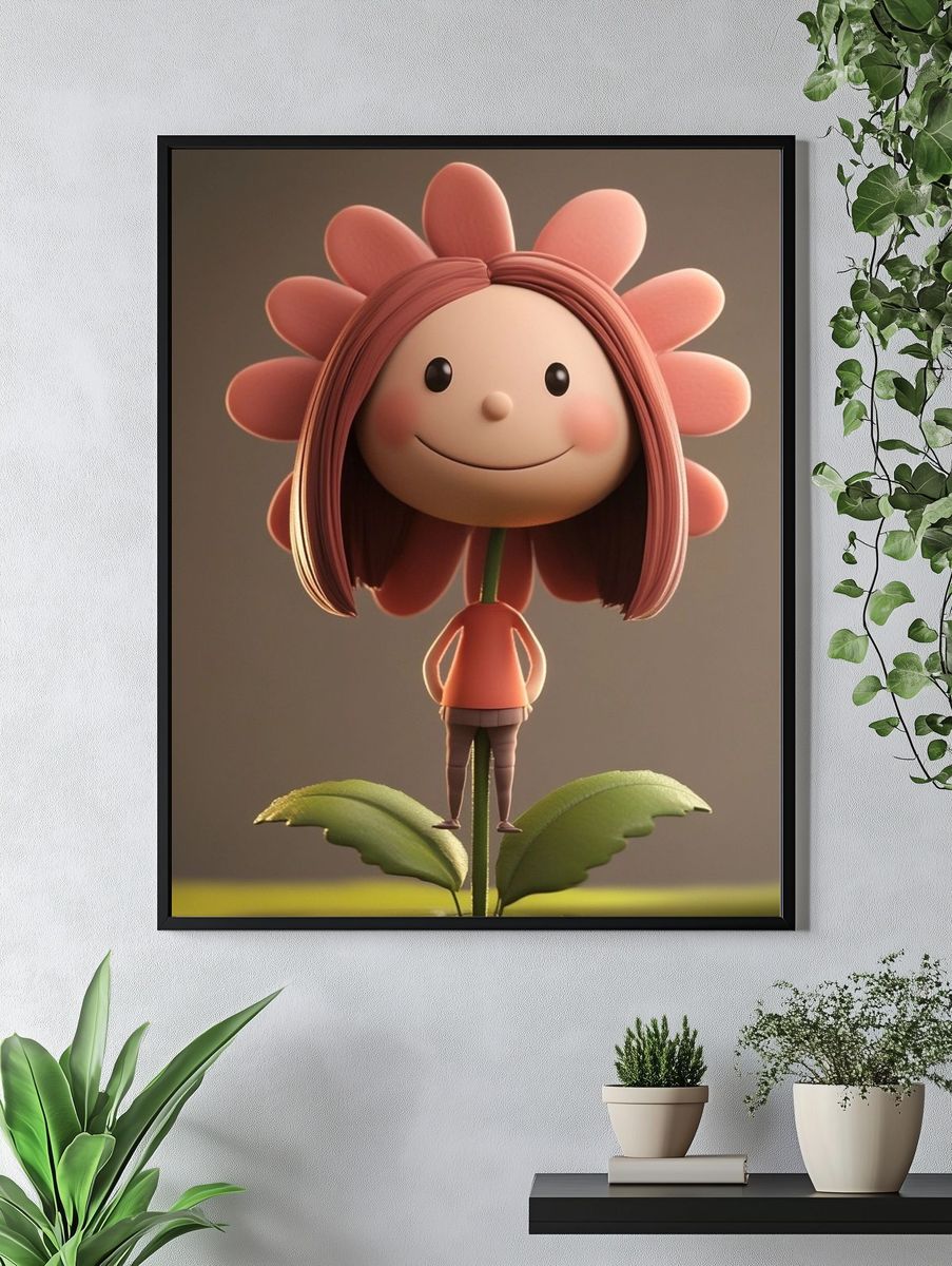 Smiling Flower Girl Illustration Poster. — room view 4