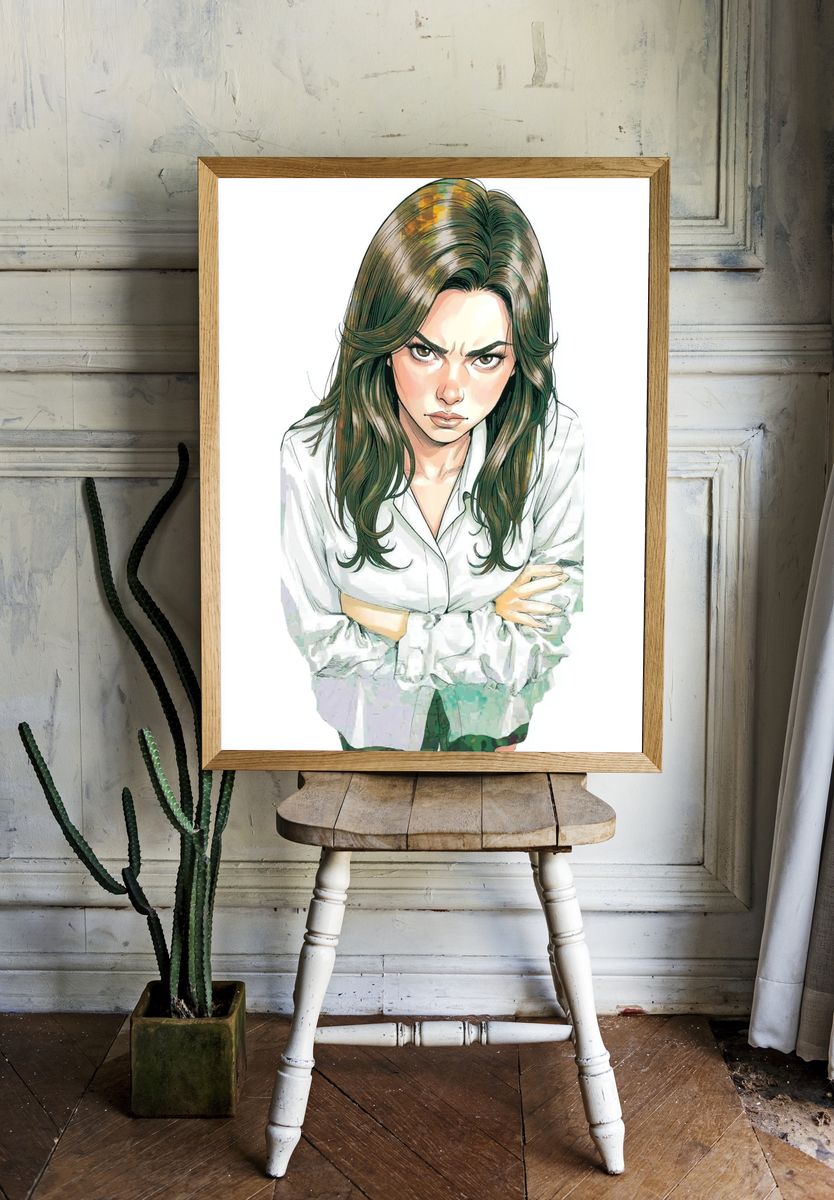 Intense Woman Portrait Illustration Poster. — room view 1