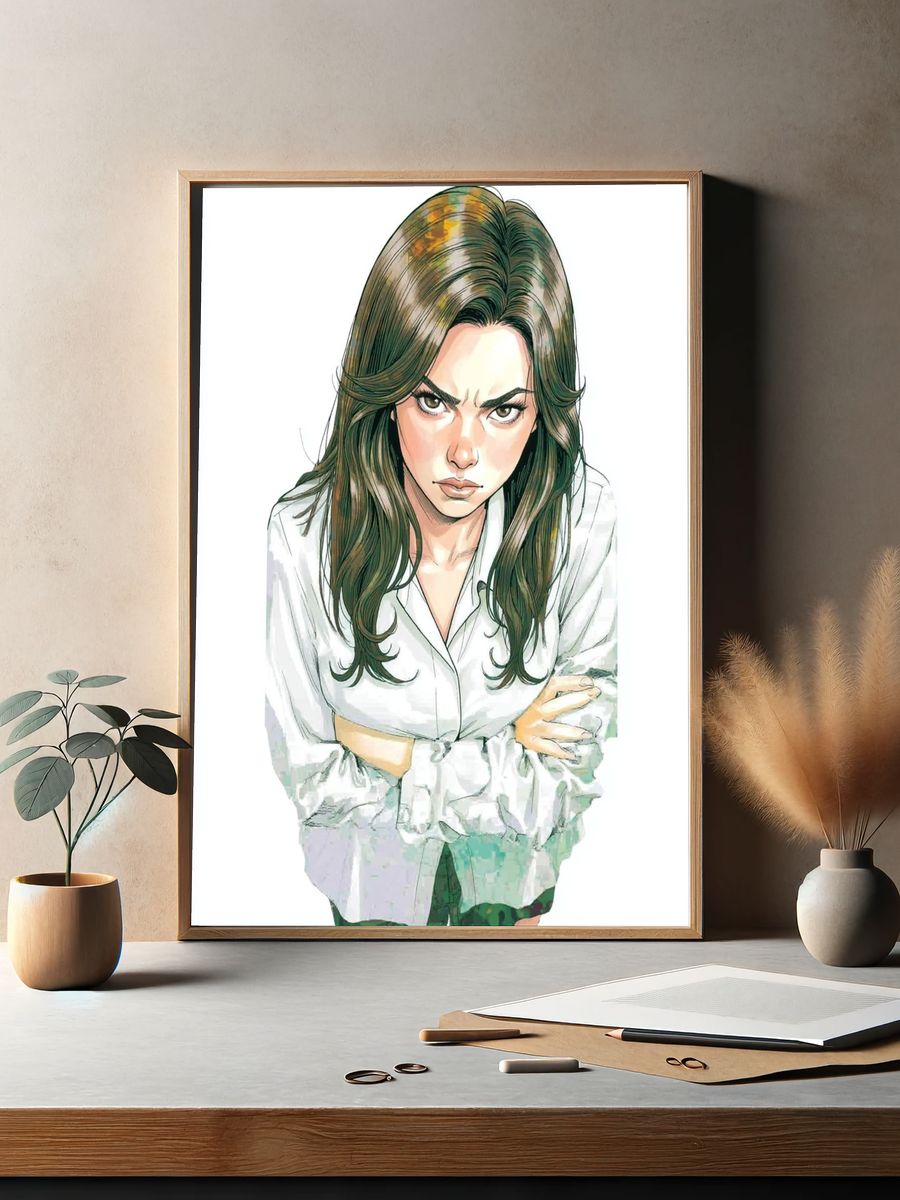 Intense Woman Portrait Illustration Poster. — room view 2