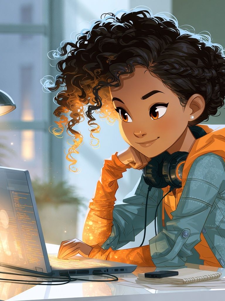 Young Coder at Laptop Illustration Poster. poster detail