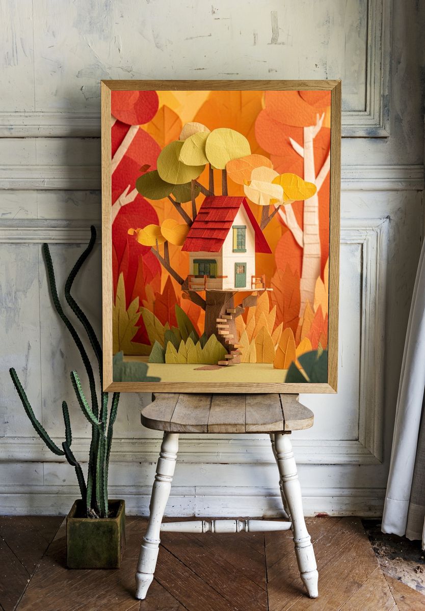 Autumn Treehouse Illustration Poster. — room view 1