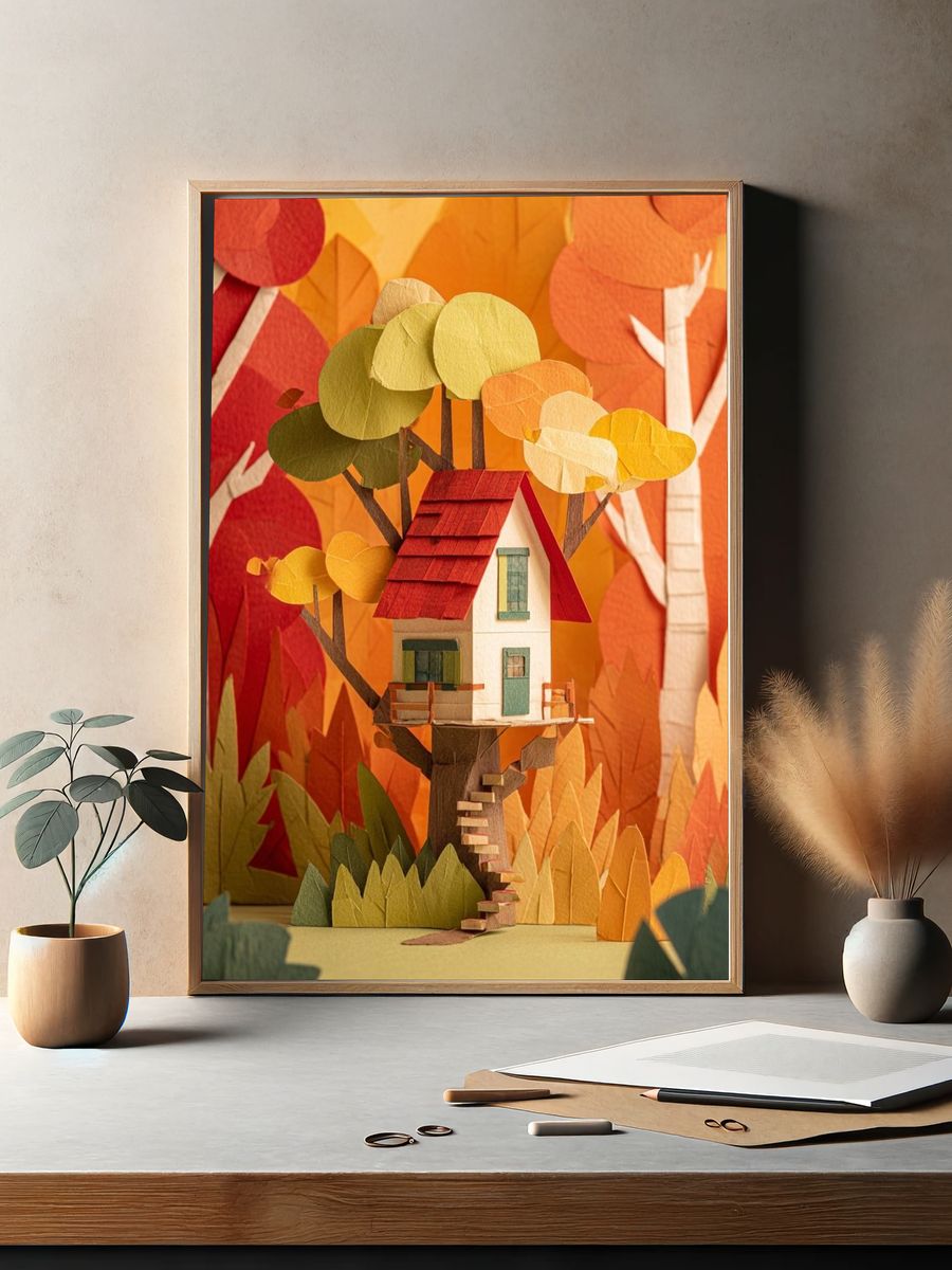 Autumn Treehouse Illustration Poster. — room view 2