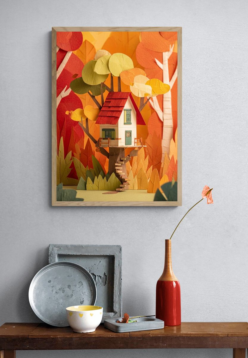 Autumn Treehouse Illustration Poster. — room view 3