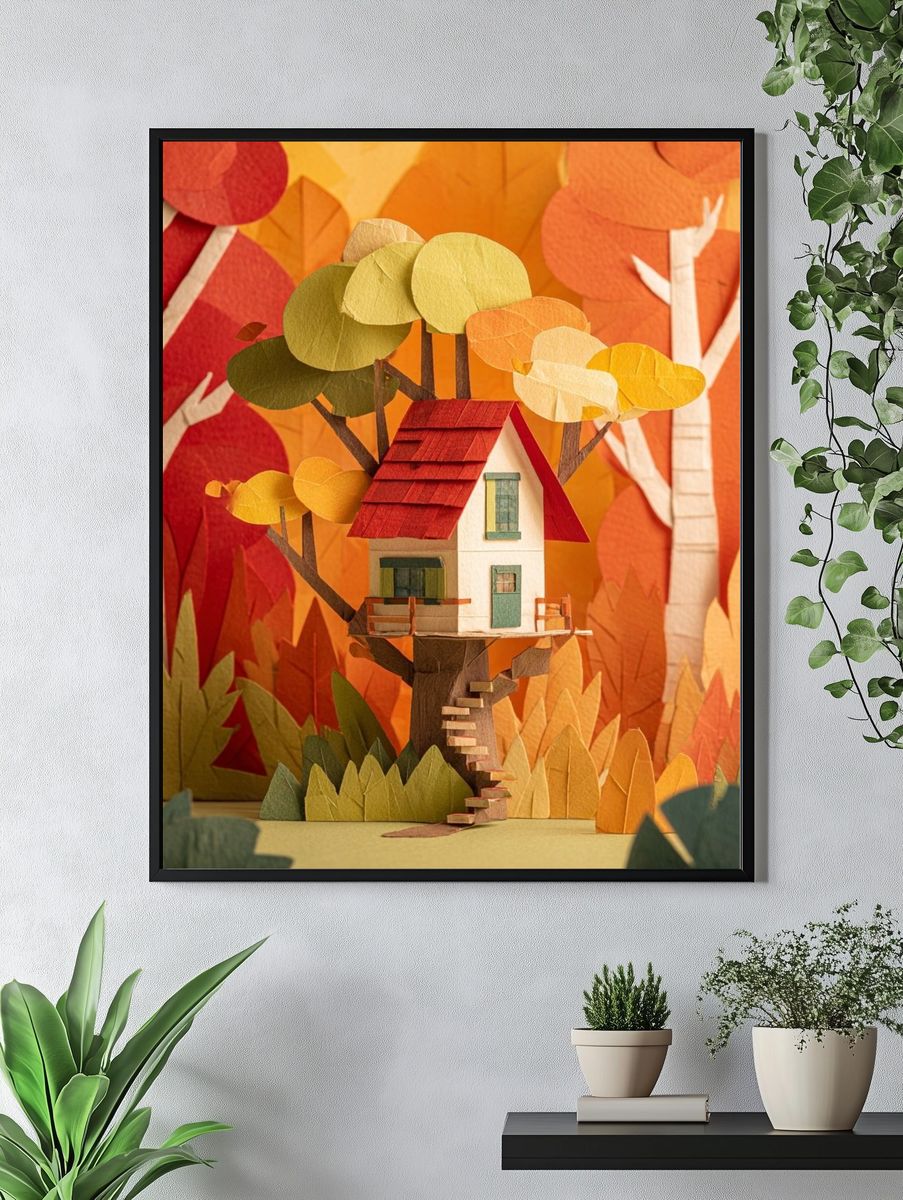 Autumn Treehouse Illustration Poster. — room view 4