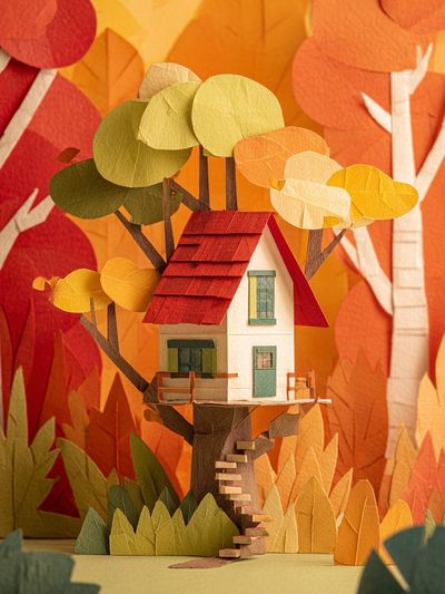 Autumn Treehouse Illustration Poster. poster print