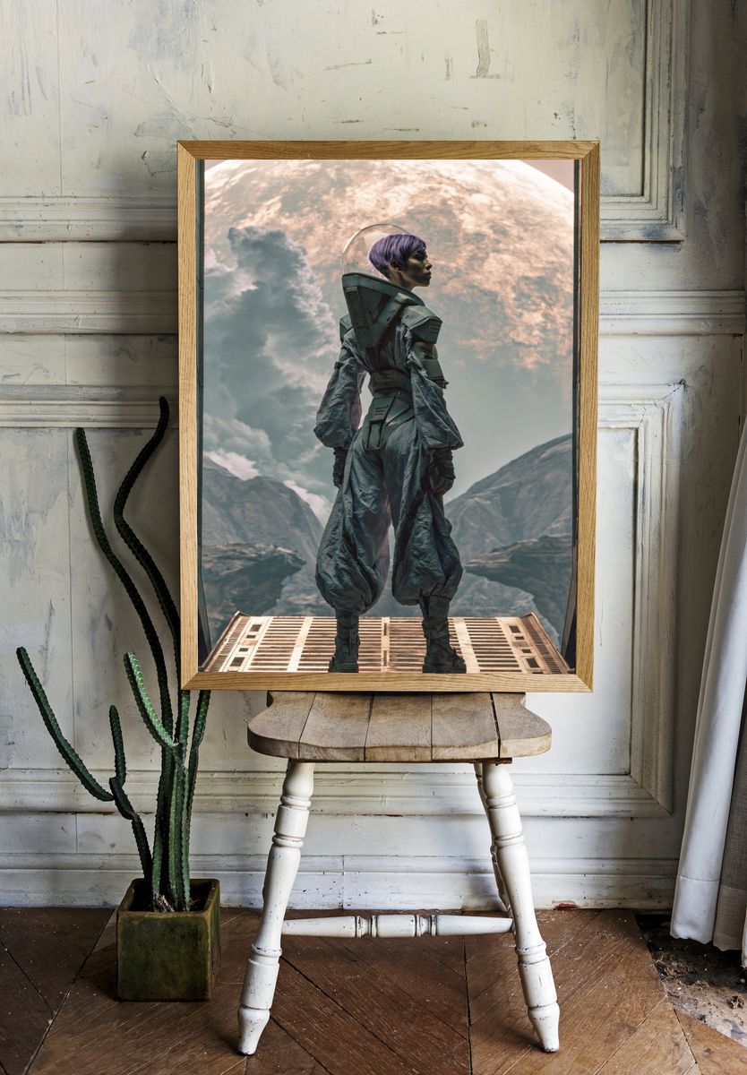 Astronaut Figure Sci-Fi Illustration Poster. — room view 1