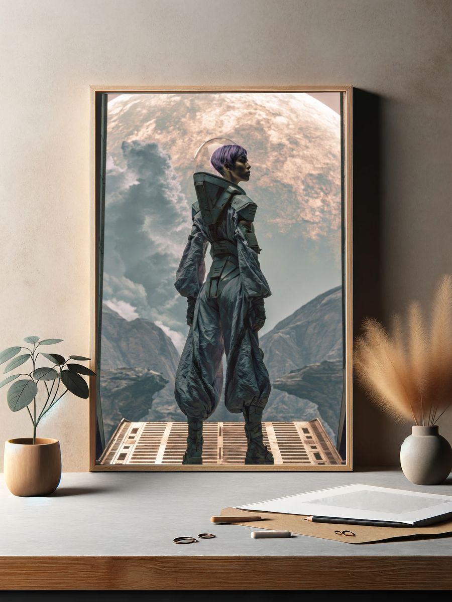 Astronaut Figure Sci-Fi Illustration Poster. — room view 2