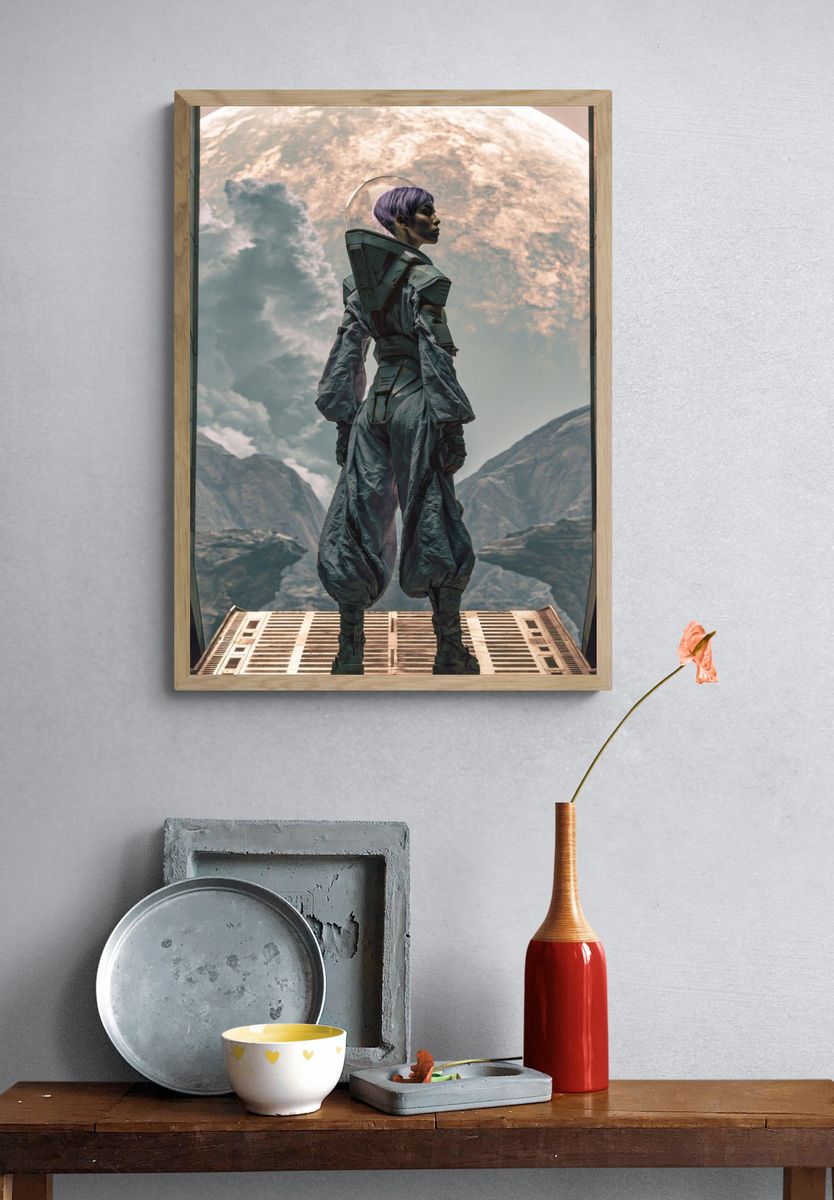 Astronaut Figure Sci-Fi Illustration Poster. — room view 3
