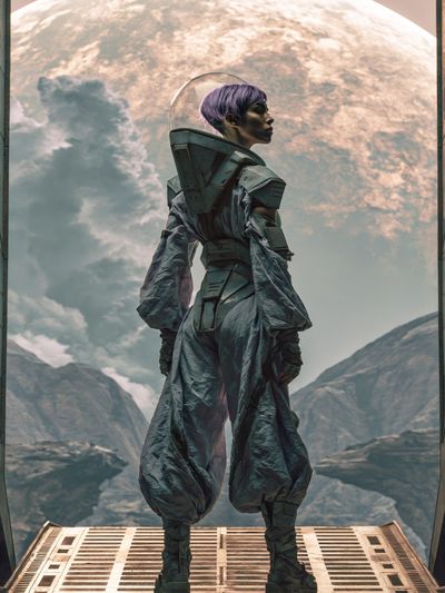 Astronaut Figure Sci-Fi Illustration Poster.