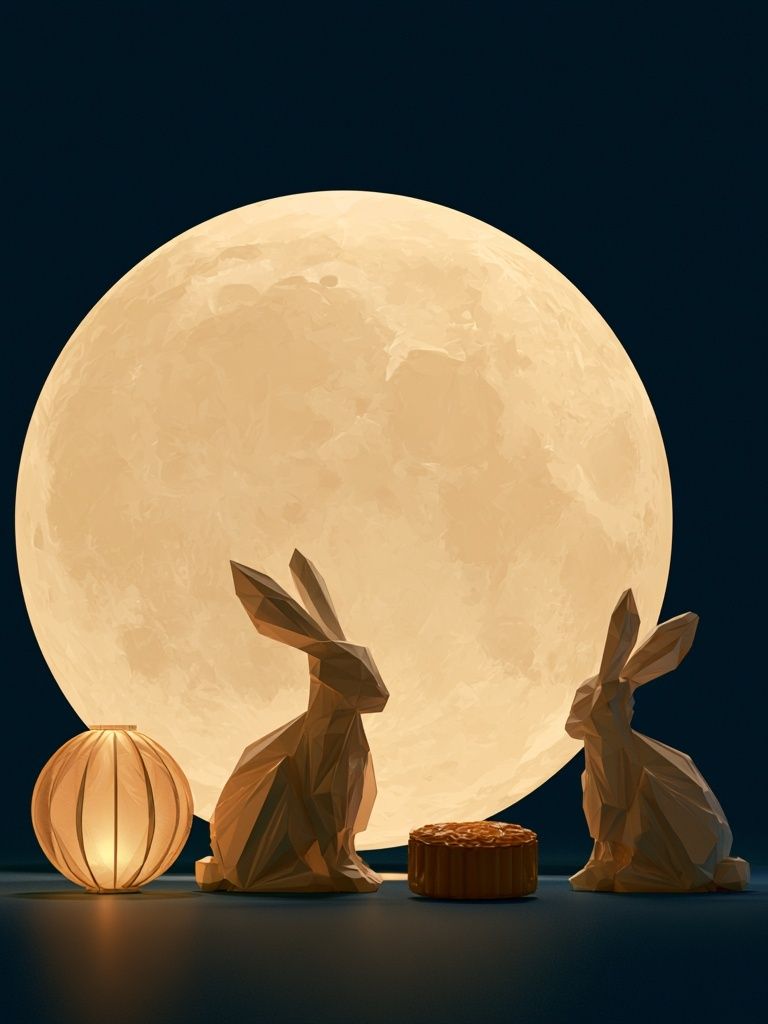 Moonlit Rabbits Illustration Poster. poster detail