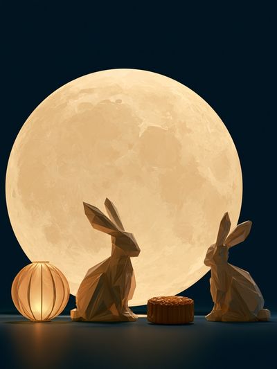Moonlit Rabbits Illustration Poster. poster
