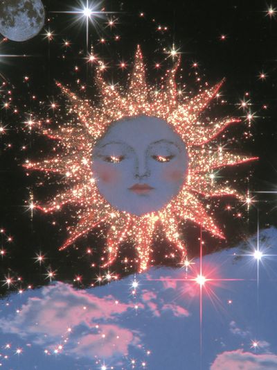Celestial Sun Face Surrealism Print. poster