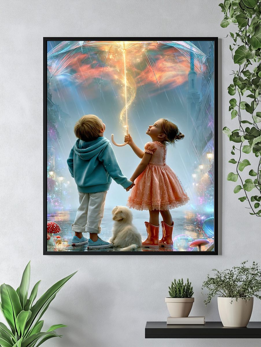 Magical Umbrella Children Illustration Poster. — room view 4