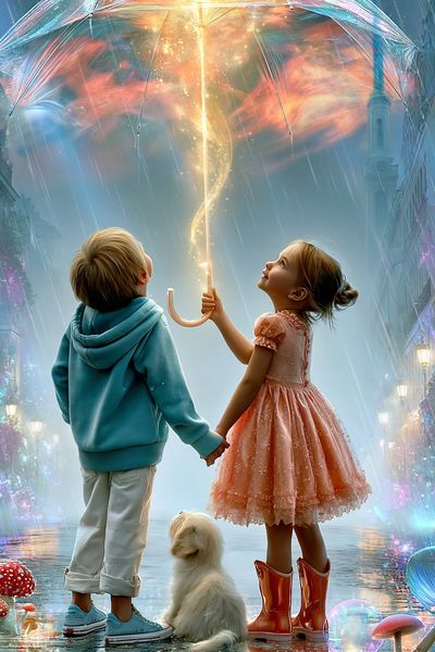 Magical Umbrella Children Illustration Poster.