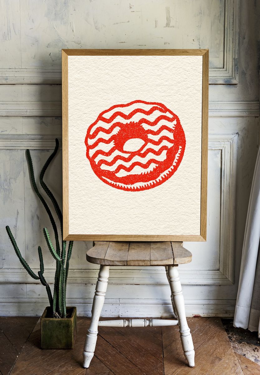 Red Donut Illustration Print. room preview
