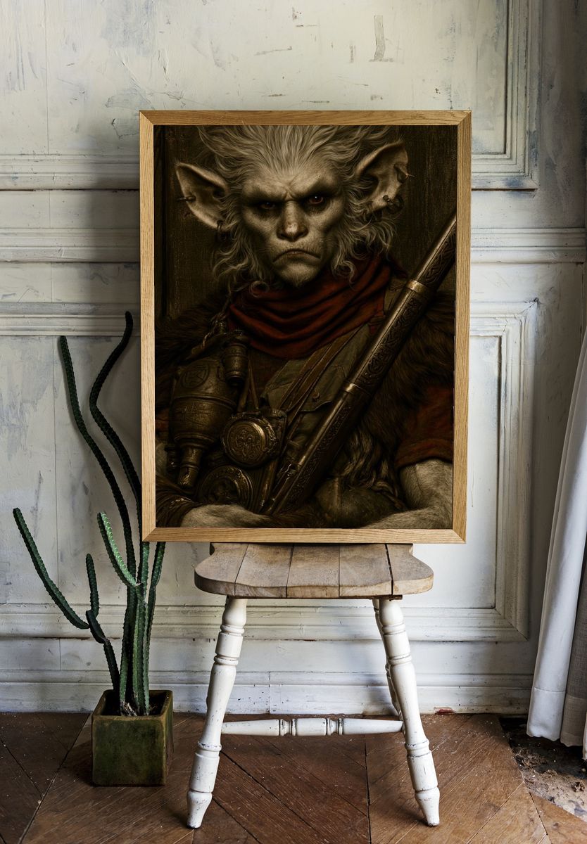Fantasy Goblin Warrior Illustration Poster. — room view 1