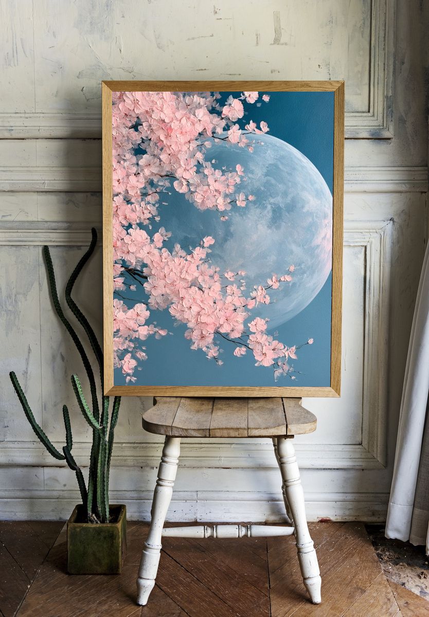 Cherry Blossom Moon Print. room preview