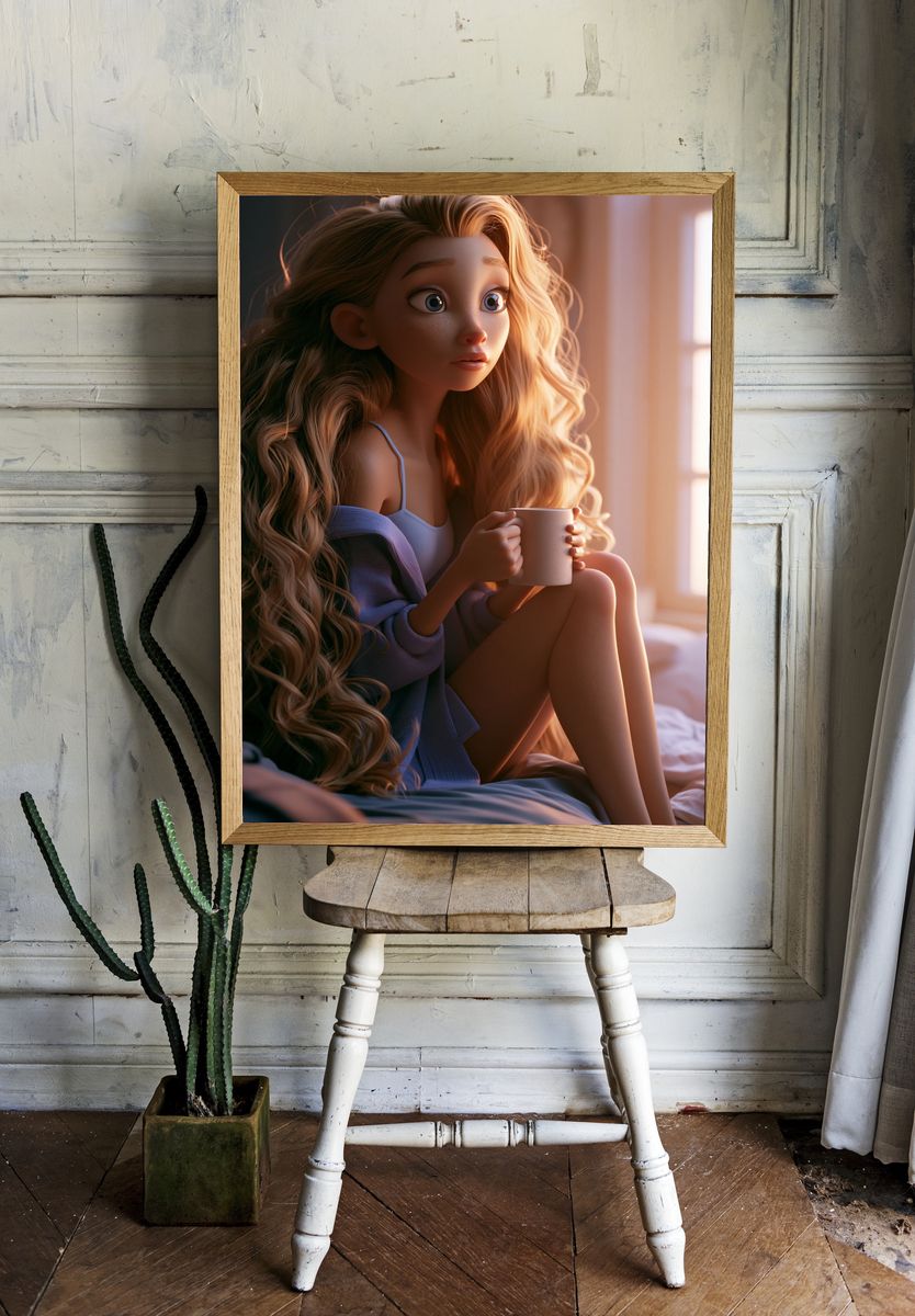 Cozy Morning Girl Illustration Poster. room preview