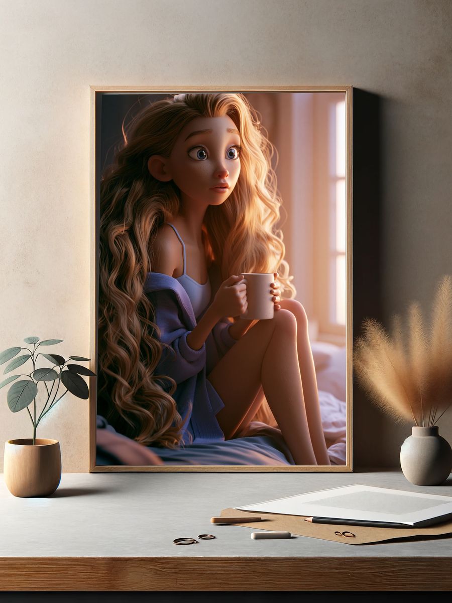 Cozy Morning Girl Illustration Poster. — room view 2