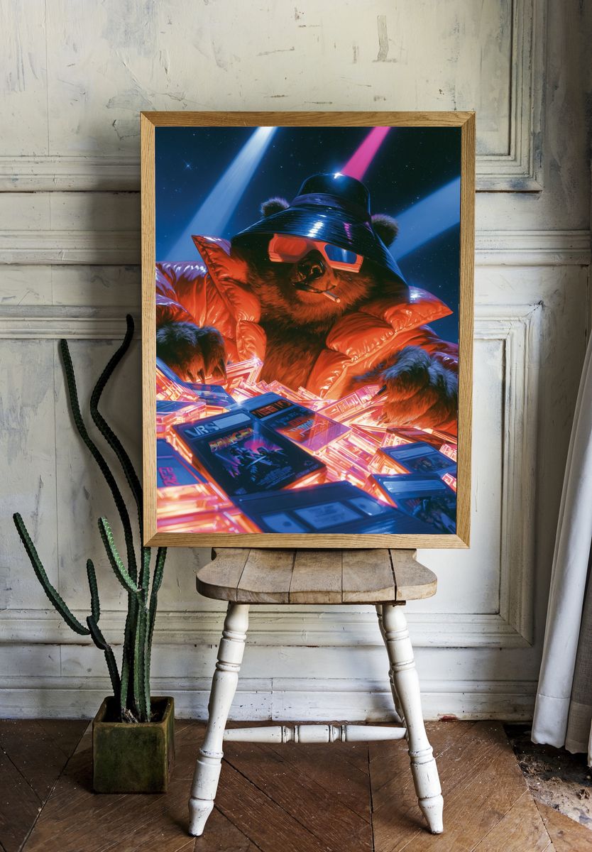 Retro Bear DJ Illustration Poster. — room view 1
