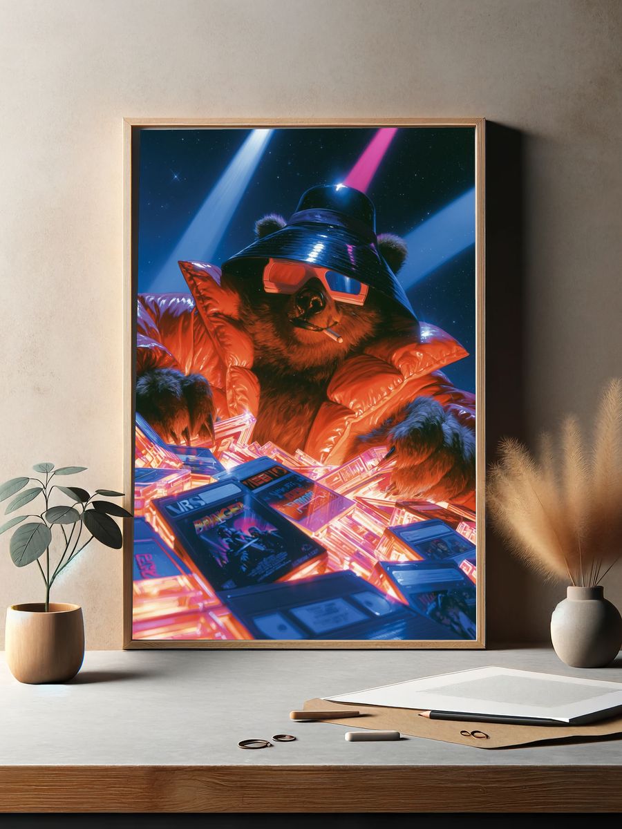 Retro Bear DJ Illustration Poster. — room view 2