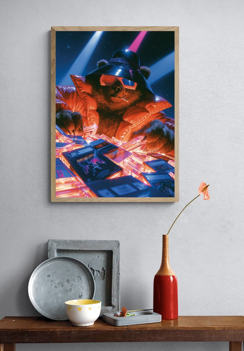 Retro Bear DJ Illustration Poster. — room view 3