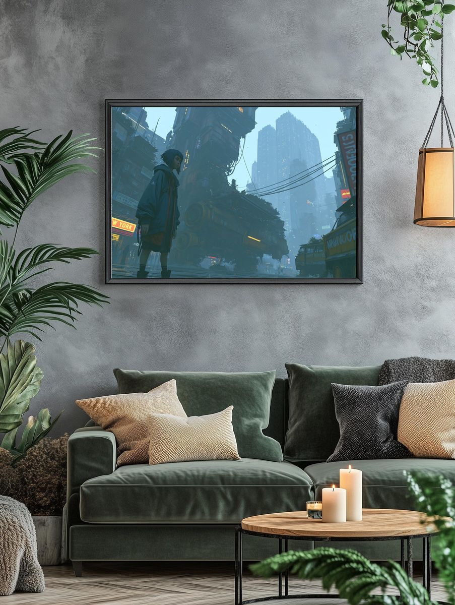 Cyberpunk Cityscape — Illustration Print. — room view 4
