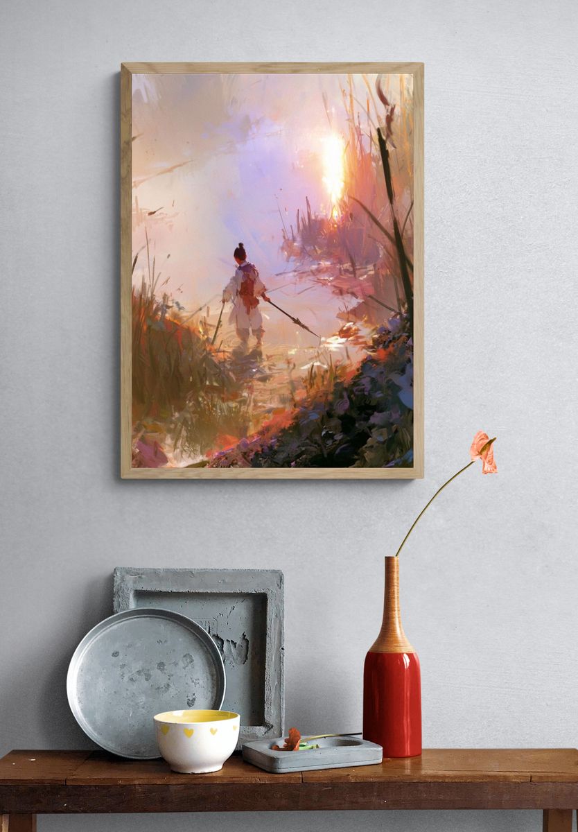 Sunlit Warrior Fantasy Print. — room view 3