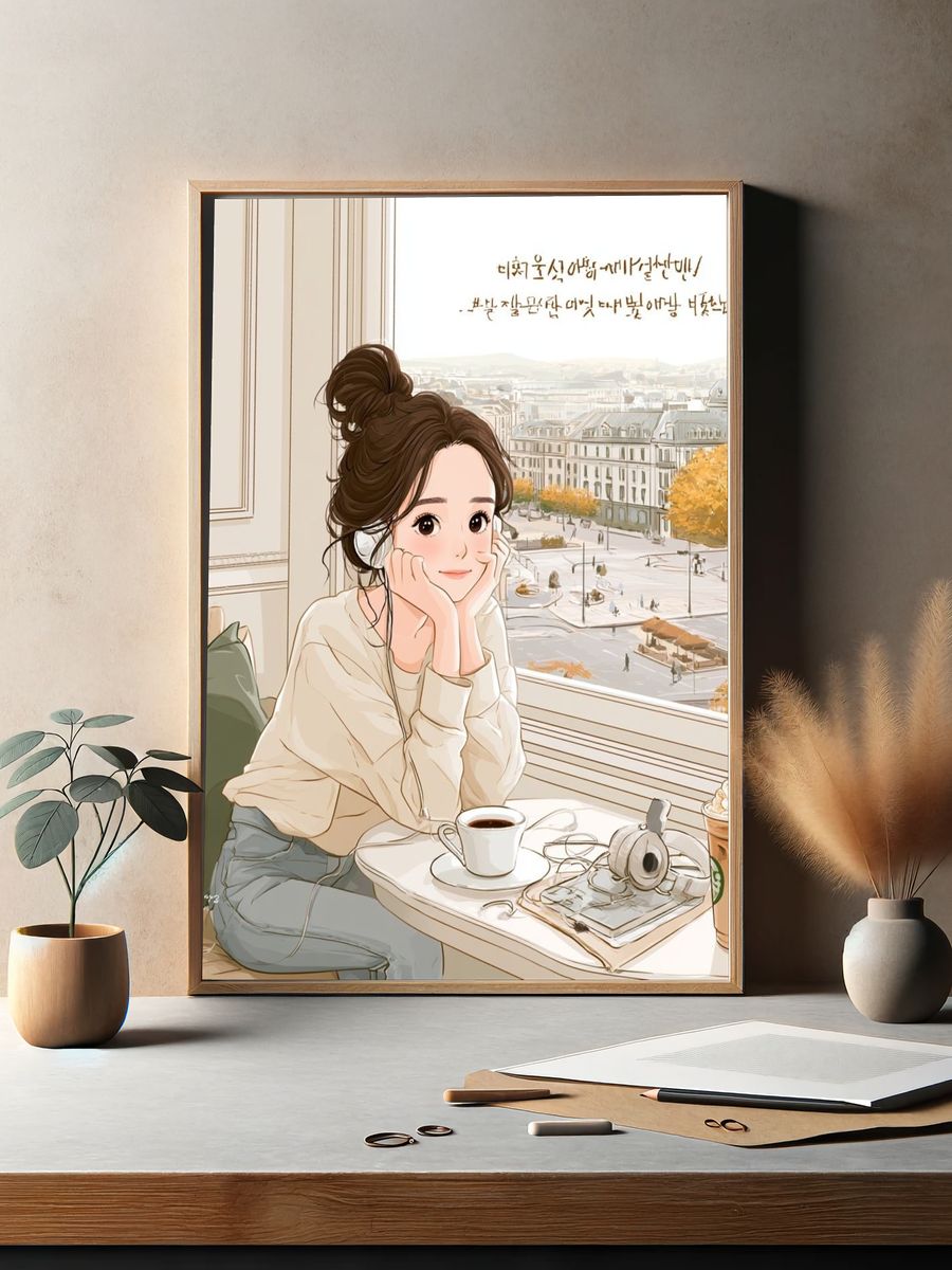 Cozy Cafe Girl Illustration Print. — room view 2