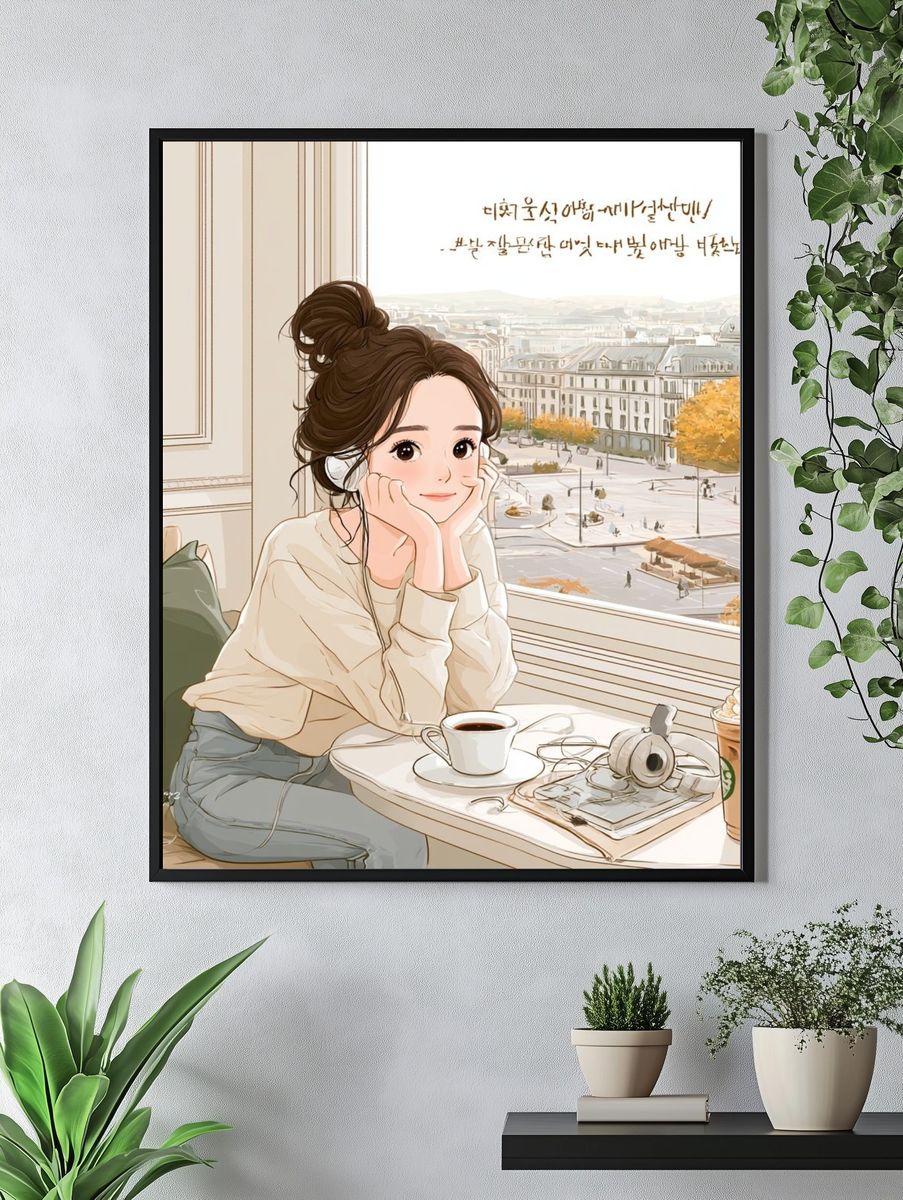 Cozy Cafe Girl Illustration Print. — room view 4