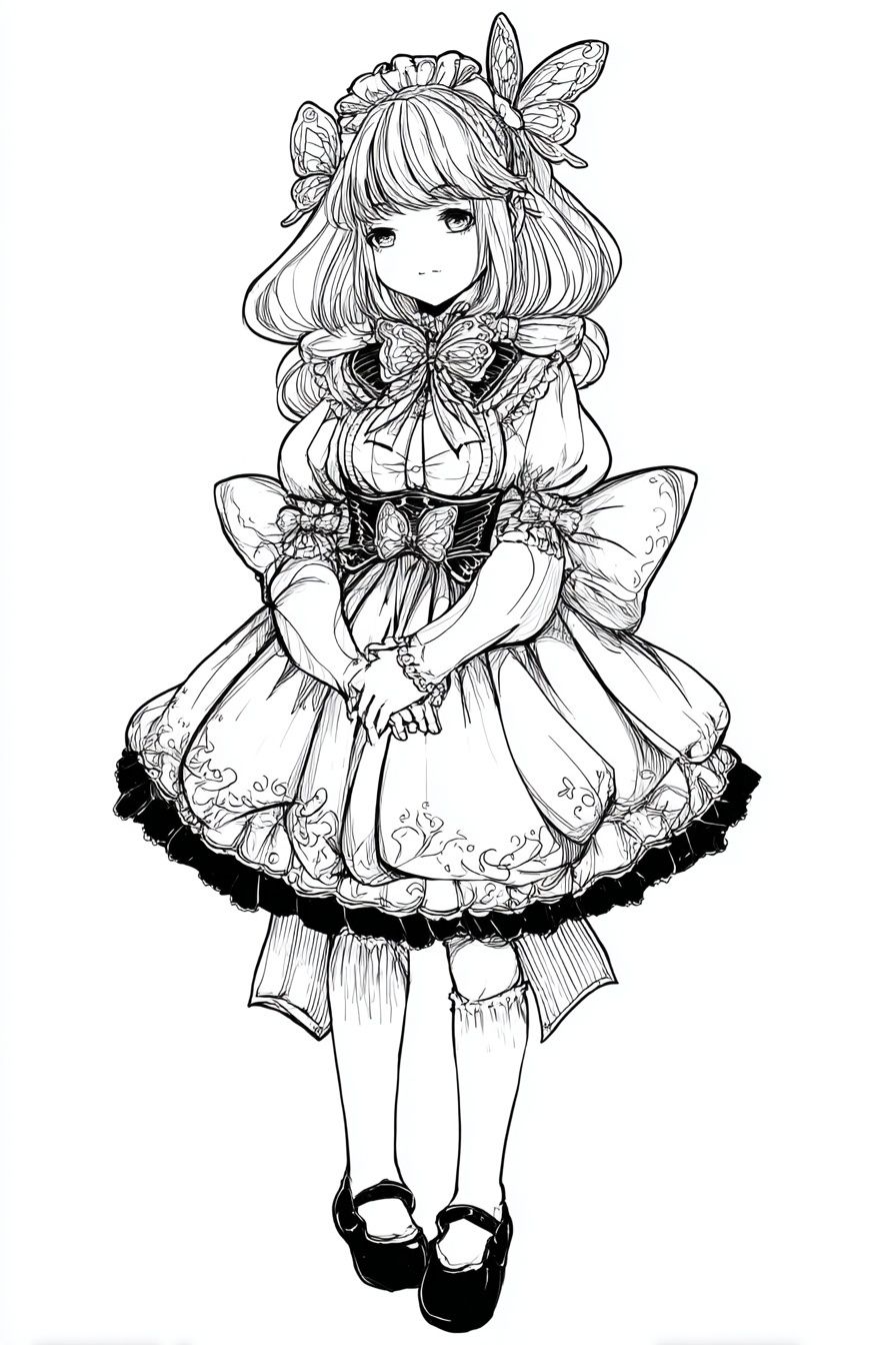 Butterfly Girl Line Art Poster. poster detail